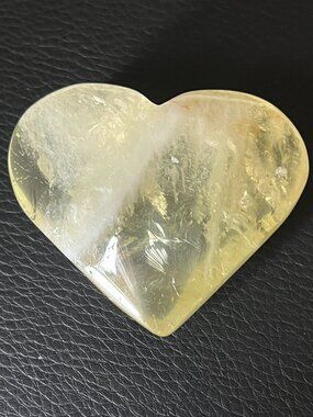 Polished Citrine Heart with Phantom / Featherd / Rainbow Inclusions